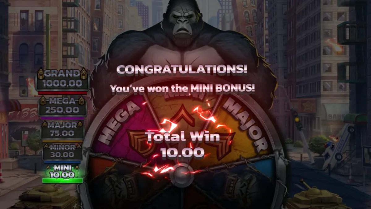 Primal Rampage slot game interface dengan latar belakang hutan dan King Kong